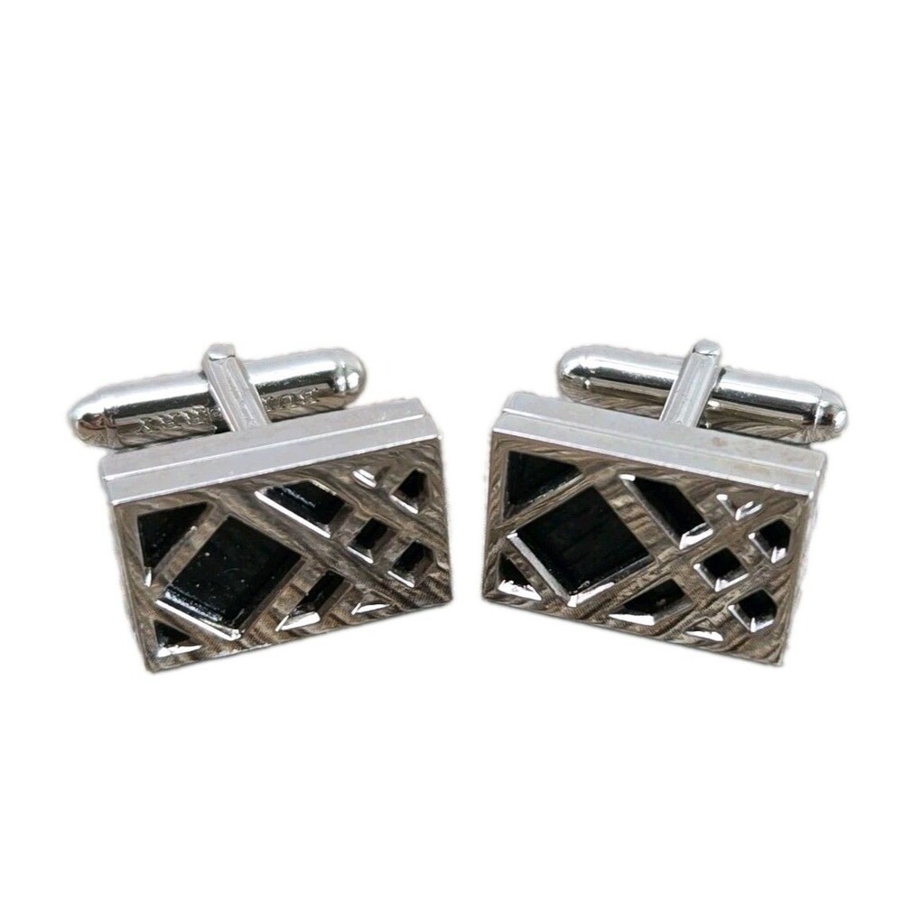 Men's Genuine Authentic BURBERRY Silver Metal Nova Check Cuff Links Cufflinks